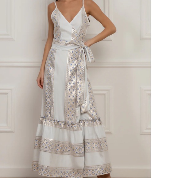 Kasia Ariel Maxi Dress Womens‎ Large Wrap Sleeveless Tie Waist Geometric